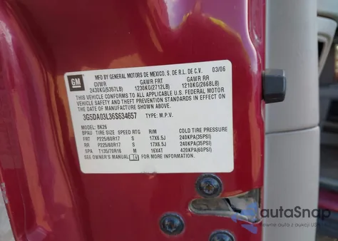 2006 Buick Rendezvous Cx из США, поврежденный, VIN 3G5DA03L36S634657